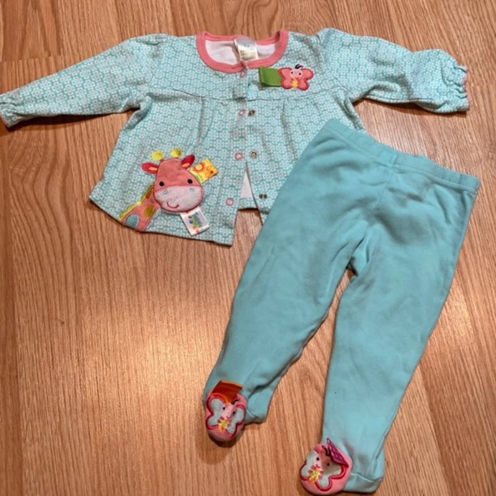 Taggies Baby Outfit Set‎ Giraffe Butterfly Applique Top & Footed Pants